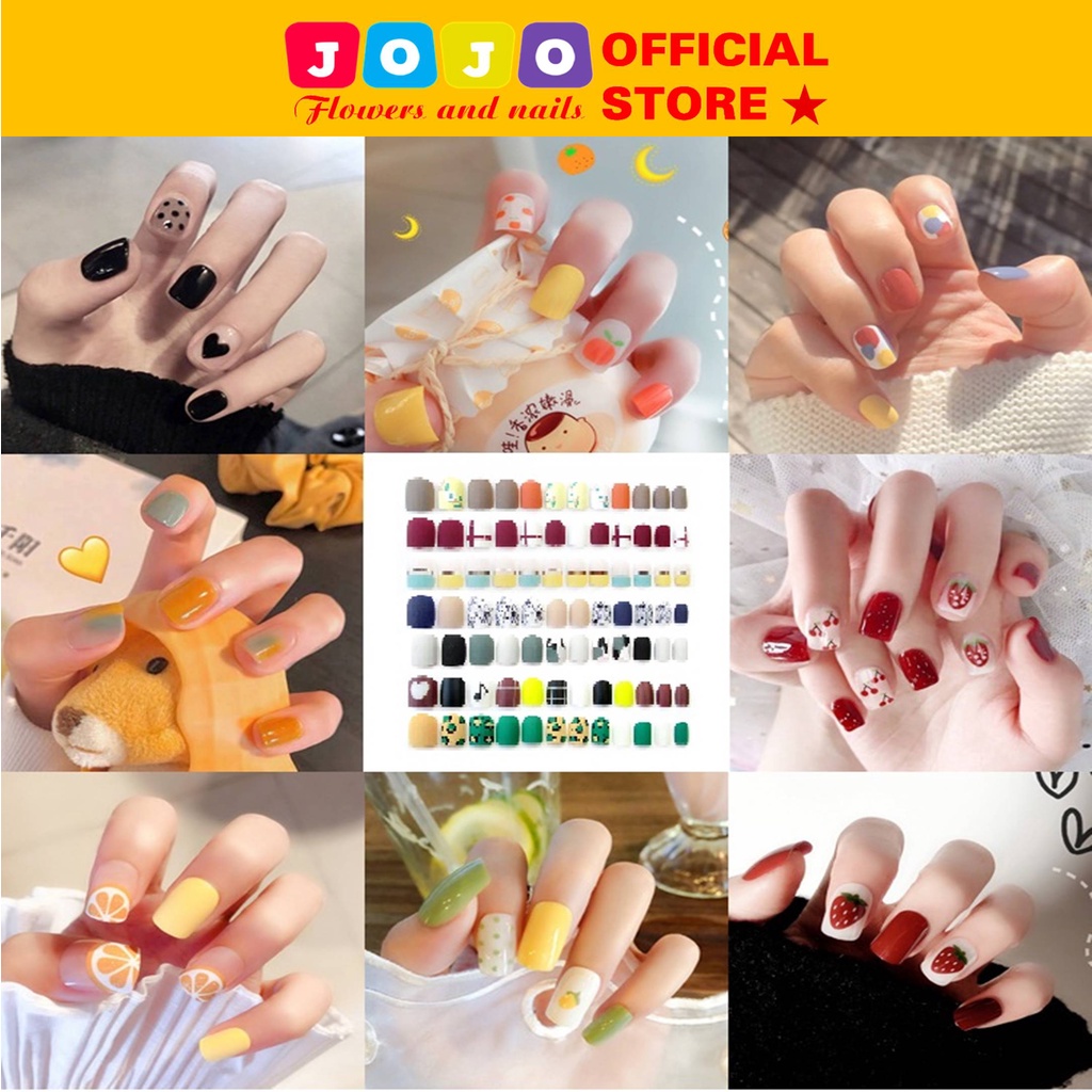 Set 24 móng tay giả  thiết kế thời trang Jojo móng giả đẹp có keo dán