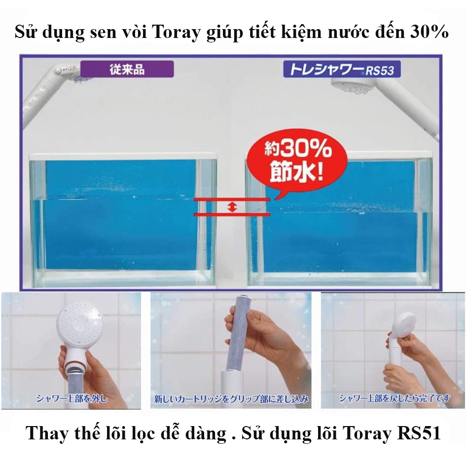Vòi Sen Tắm Lọc Nước Khử Clo, lọc chất độc hại Toray RS53 Nhật Bản - Made In Japan