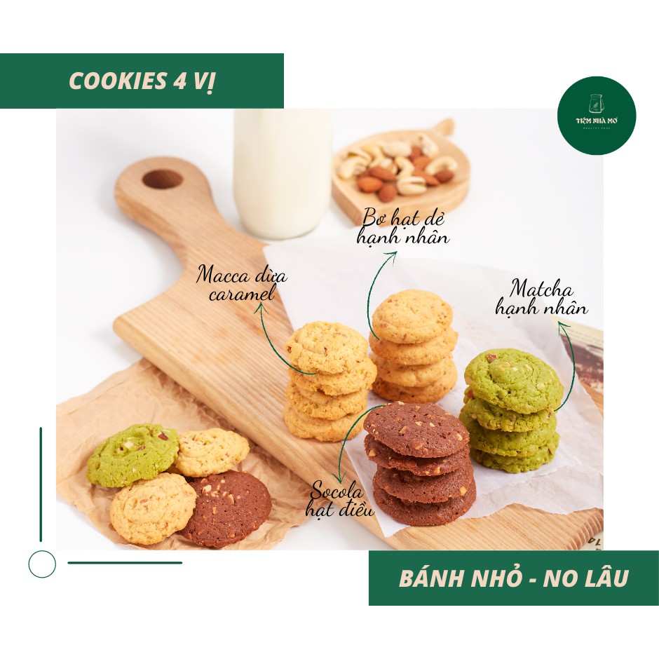 Bánh dinh dưỡng không đường Cookies Trà Xanh Hạnh Nhân topping siêu hạt 250g, tốt cho sức khỏe | WebRaoVat - webraovat.net.vn