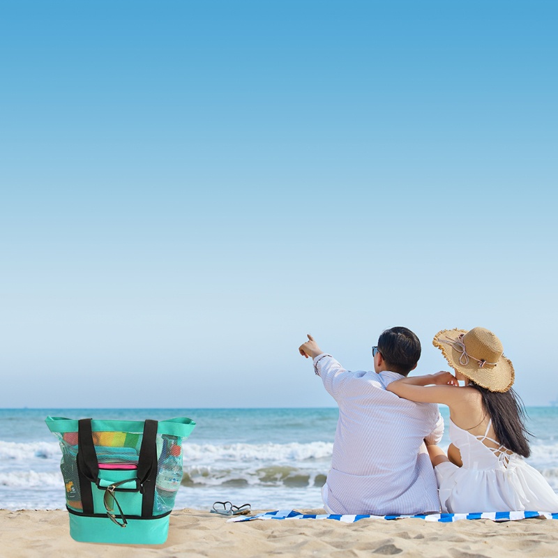 Túi Lưới Đựng Đồ Chơi Đi Biển / Dã Ngoại Cỡ Lớn Có Khóa Kéo Tiện Dụng