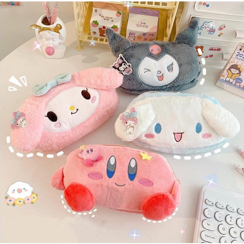 Túi Đựng Bút Bằng Lông Nhung Sức Chứa Lớn Họa Tiết Hoạt Hình Dễ Thương