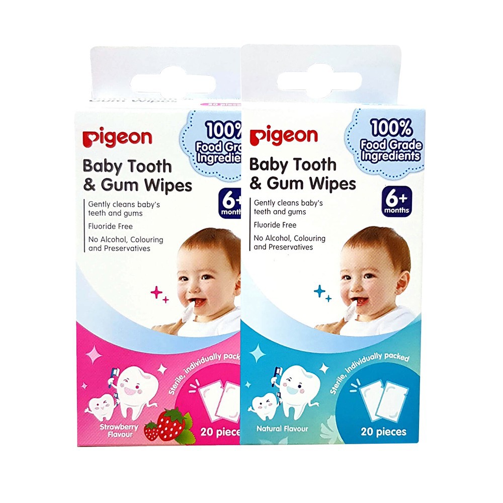 Khăn lau răng miệng trẻ em Pigeon - khăn vệ sinh răng miệng cho bé dành cho bé từ 6 tháng + 20 miếng/hộp