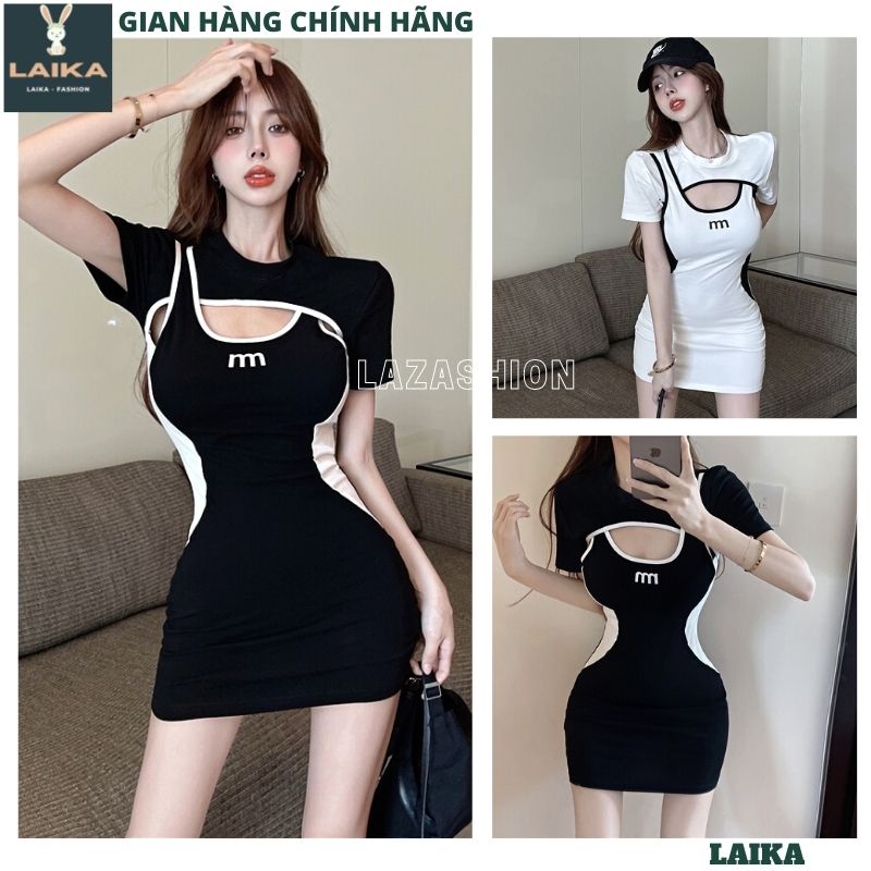 Váy body ôm sát khoét ngực kiểu dáng hàn quốc co giãn mặc thỏa mái ,đầm dự tiệc ulzzang -LAIKA