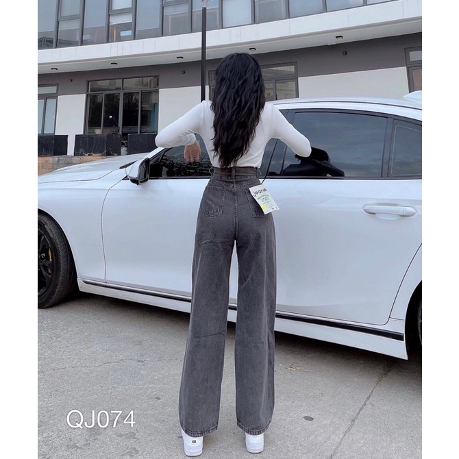 QJ074 - QUẦN JEAN BAGGY NỮ ỐNG RỘNG XÁM KHÓI - 5161