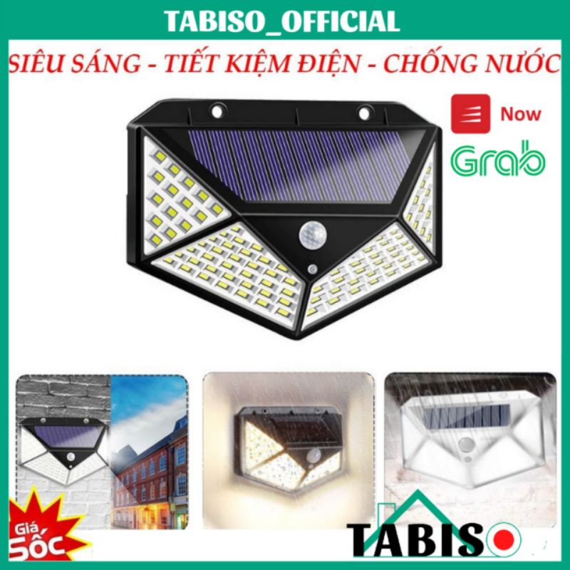 Đèn Cảm Ứng Năng Lượng Mặt Trời 100 LED, Cảm biến chuyển động ban đêm. 100 mắt, Chống Mưa - TABISO