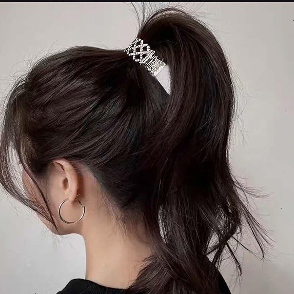 FORBETTER Kẹp Tóc Càng Cua Cố Định Tóc Đuôi Ngựa Đính Đá Kiểu Retro Dễ Thương Cho Bạn Gái