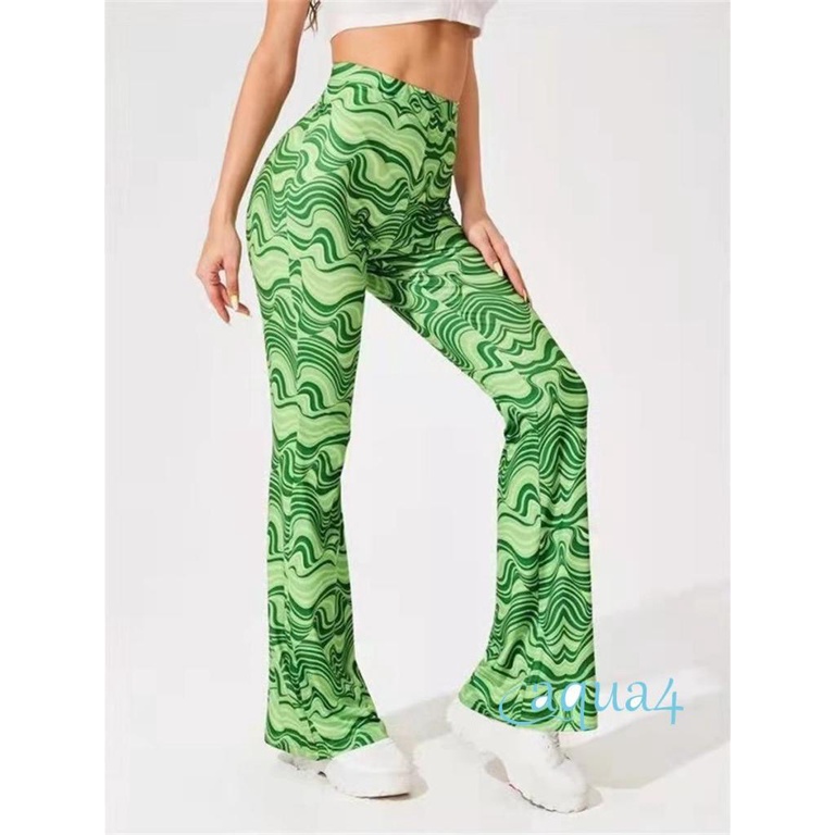 Anana-quần Dài Ống Loe Lưng Cao In Họa Tiết Gợn Sóng Nước Dành Cho Nữ Tập Yoga