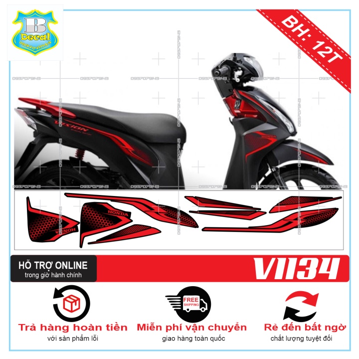 Ten rời xe VISION 2016 TỔ ONG ĐỎ ĐEN NHÁM