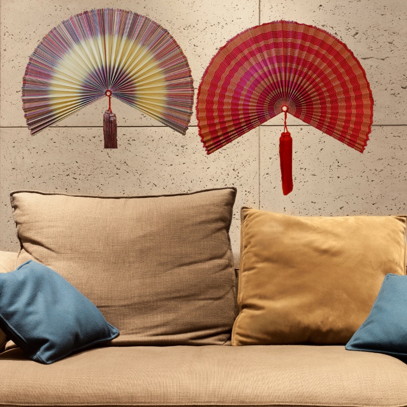 Quạt decor treo tường trang trí chất liệu mành tre, hàng thủ công mỹ nghệ cao cấp size 80cm