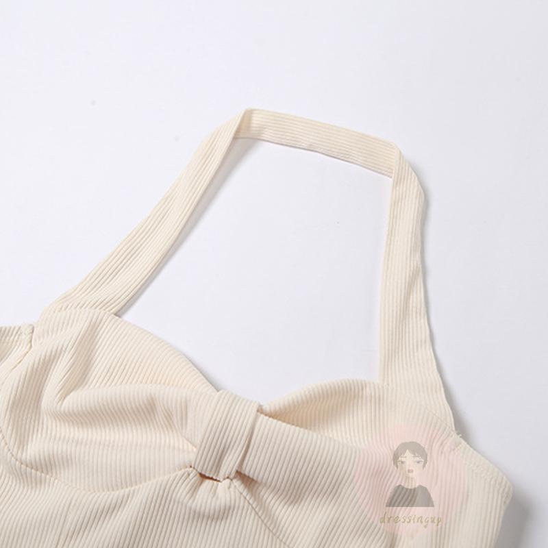 Áo Tank Top Không Tay Hở Lưng Màu Trơn Thắt Nơ Dành Cho Nữ