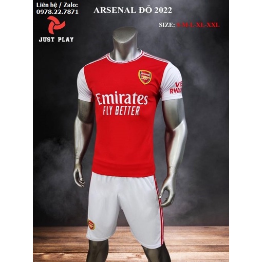 Bộ quần áo bóng đá, đồ đá banh Arsenal Sân Khách Màu Đỏ 2022-2023 Vải Thun Lạnh Cao Cấp
