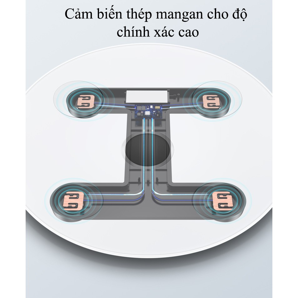 Cân sức khỏe, cân điện tử TCL  sạc bằng USB mặt kính cường lực (loại tốt) (có cảm biến nhiệt độ) (không cần mua pin)