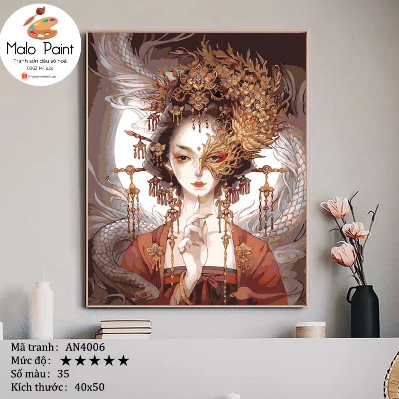 Tranh sơn dầu số hoá tự tô Mỹ Nữ Cổ Trang