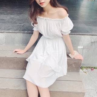 [ HÀNG SHOP] VÁY TRẮNG TRỄ VAI VẠT CHÉO