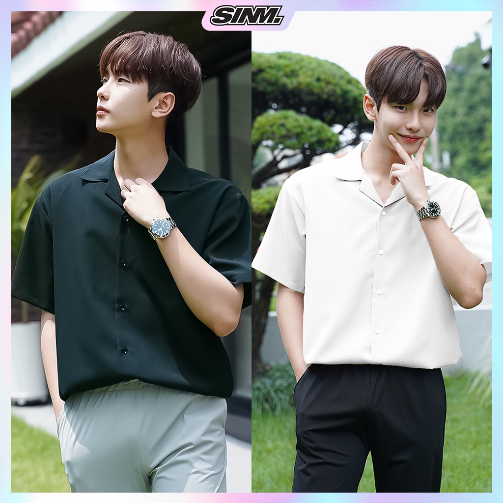 Áo sơ mi tay ngắn nam nữ form rộng - kiểu sơ mi cổ vest unisex Hàn Quốc, chất vải lụa dãn - SINM.STORE
