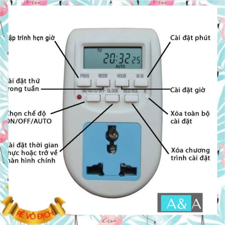 Ổ Cắm Hẹn Giờ Điện Tử bật tắt tự động 16 chương trình al06, công tắc hẹn giờ, ổ cắm đa năng
