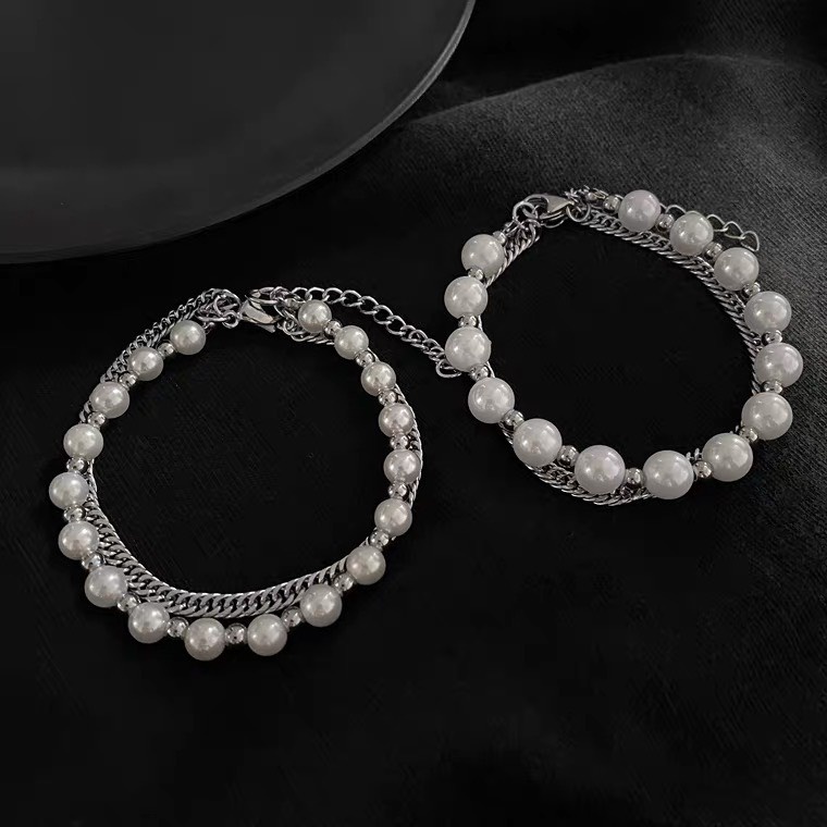 Vòng tay lắc tay dây xích phối hạt trai cao cấp Chain