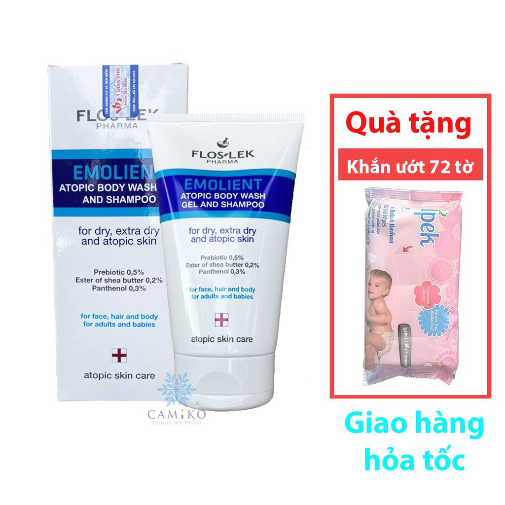 (Qùa tặng) DẦU GỘI VÀ SỮA TẮM DANH CHO DA CƠ ĐỊA FLOSLEK ATOPIC SHOWER BODY WASH SHAPOO 150ML