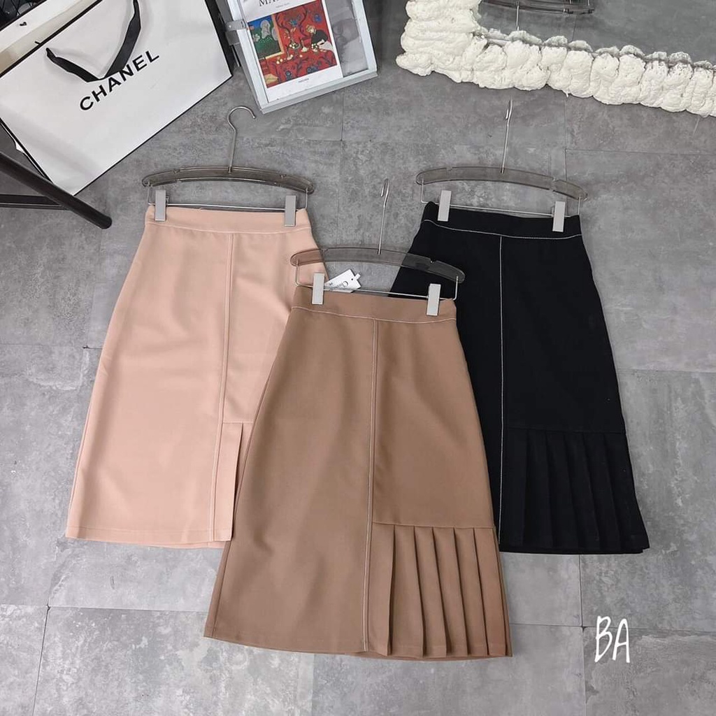 chân váy phối xếp ly 70cm, chân váy chữ A chất tuyết mưa cao cấp không phai màu, không nhăn xù