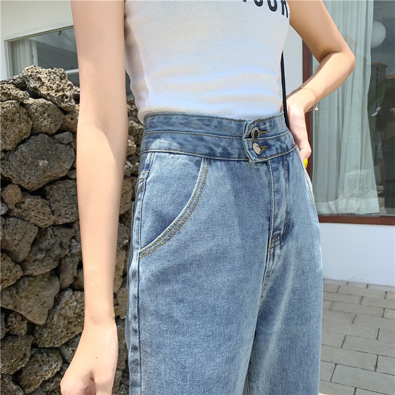 [Size S]Quần bò, quần Jeans nữ baggy lưng cao xanh nhạt Ulzzang Quảng Châu QDJ38