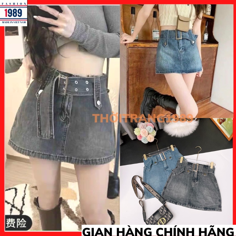 Chân Váy Jeans Nữ Dây Đai Dáng Ngắn - Váy Bò Nữ Cạp Cao 2 Màu Fullsize ULZZANG hàn quốc THỜITRANG1989
