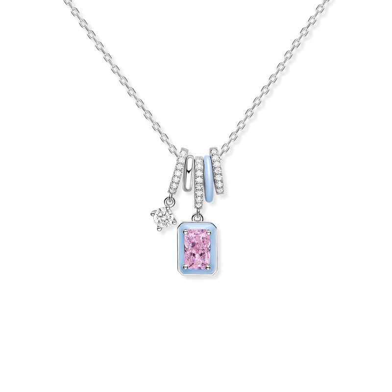 Luo Ying Vòng cổ Thiết Kế Đặc Biệt Màu Kẹo Ngọt Đá Cực Quang Cao Cấp Hình Vuông Nhẹ Nhàng-JHS2-S