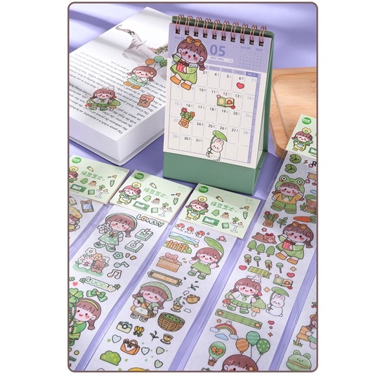 Sticker cute hoạt hình dễ thương, hình dán sticker dài trang trí sổ tay đáng yêu DIY