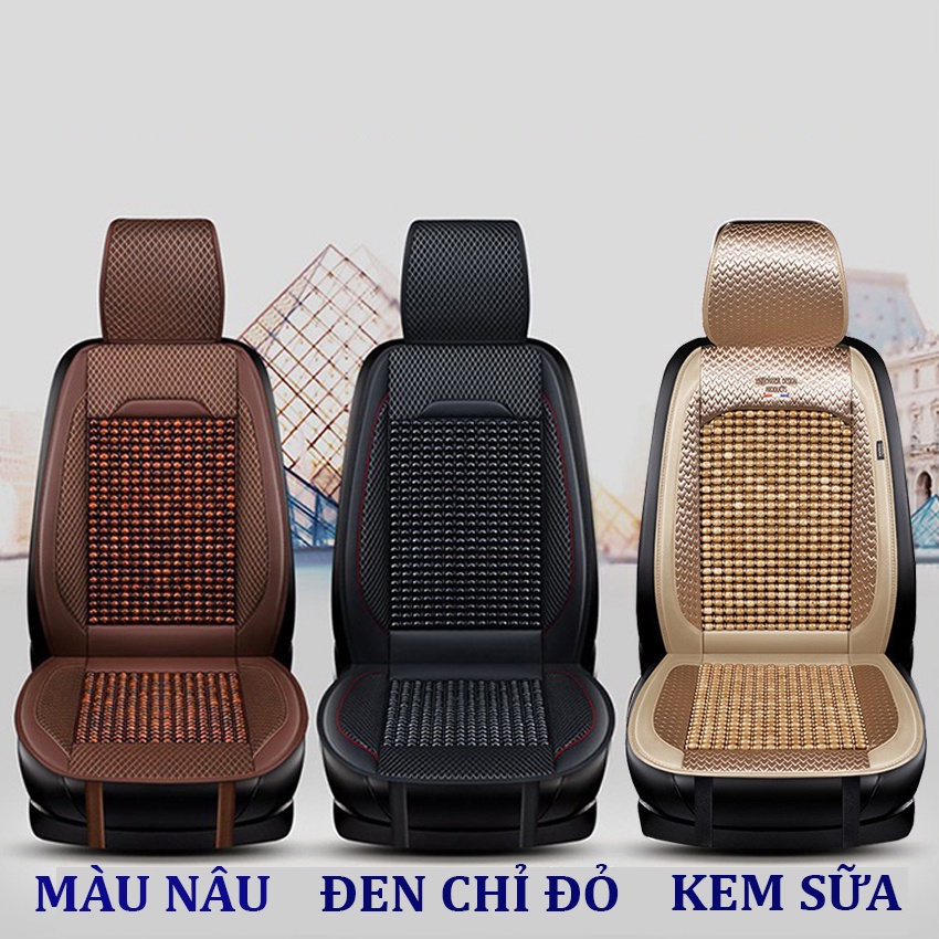 Lót ghế ô tô hạt gỗ XCHAT Sang Trọng Hạt Gỗ Đan Hoa Bọc Da Tựa Lưng Xe Hơi Thông Thoáng Đỡ Mỏi Lưng