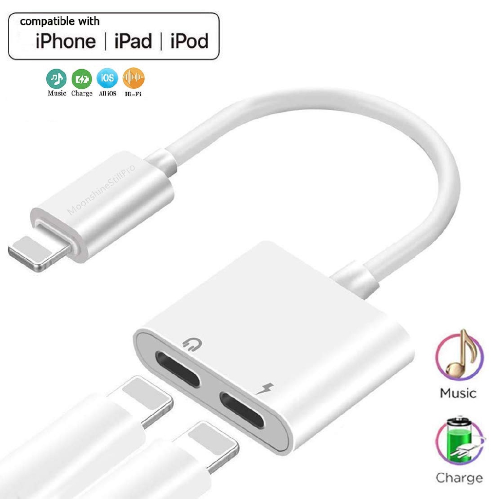 Dây cáp lightning 2 trong 1 chia cổng tai nghe AUX cho iOS