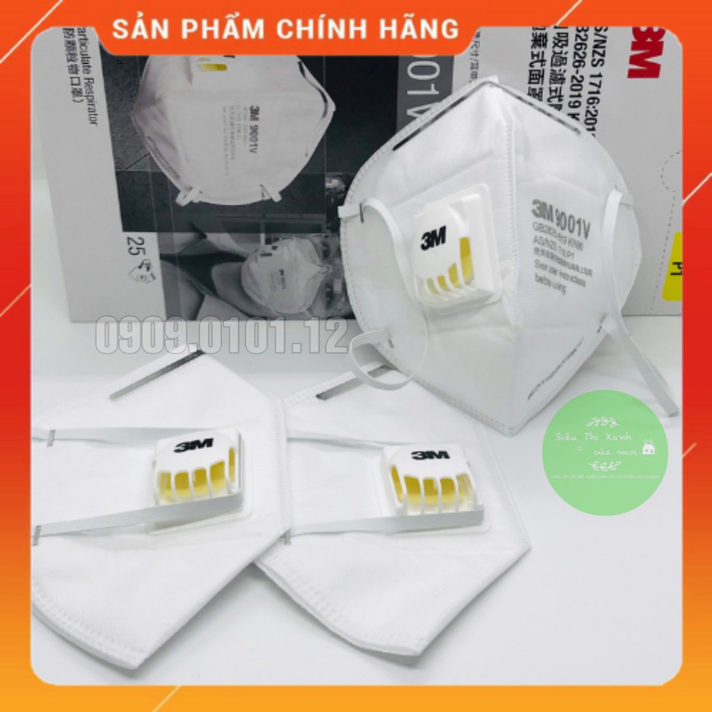 Khẩu trang 3m 9001v có van thở cao cấp hộp 25 cái, Kn90 chính hãng đạt chuẩn AS/NZS FFP1