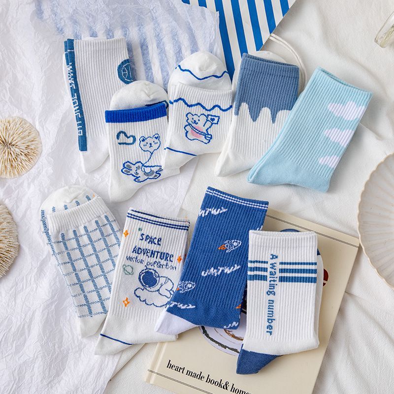 Tất Vớ Cotton Cổ Cao Thoáng Khí Họa Tiết Sọc Caro Thời Trang Cho Nam Và Nữ