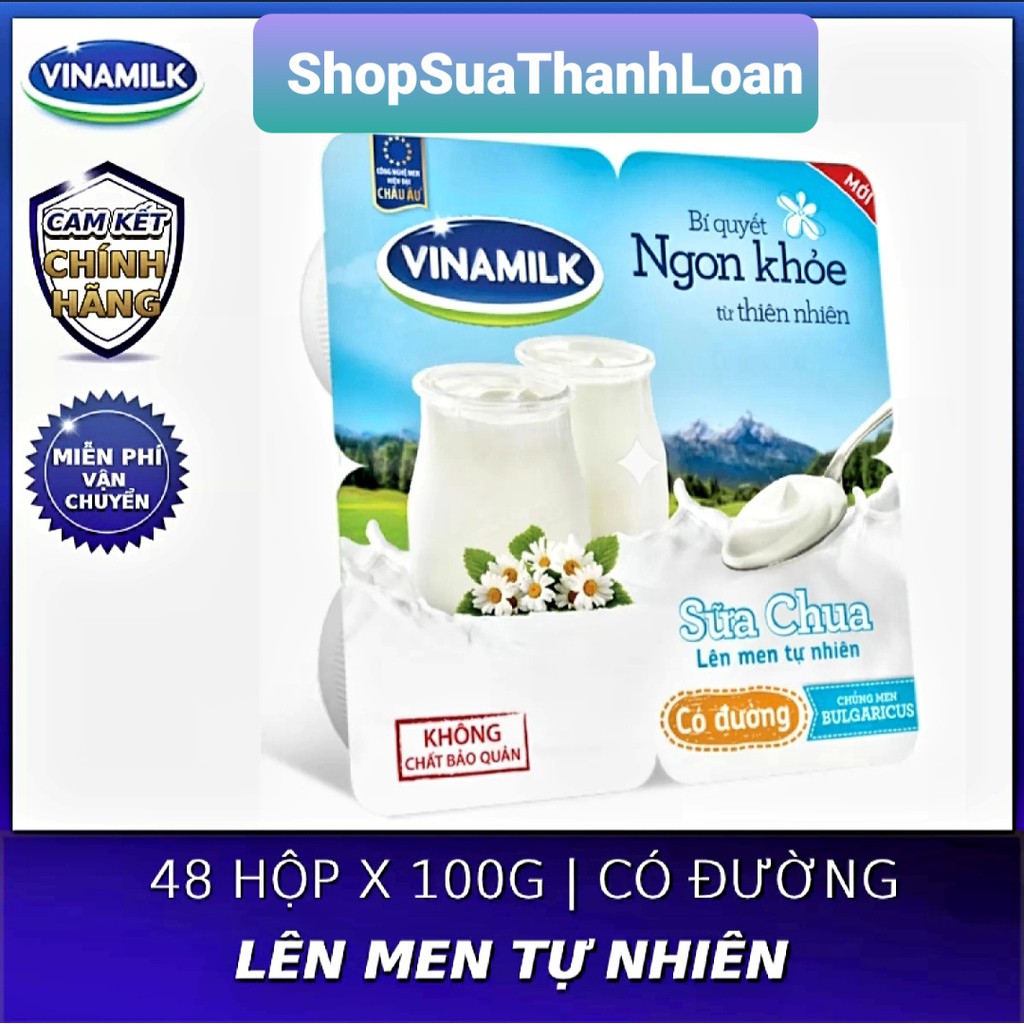 {Giao Grab-NowShip} THÙNG 48 HỘP SỮA CHUA ĂN VINAMILK CÓ ĐƯỜNG 100G