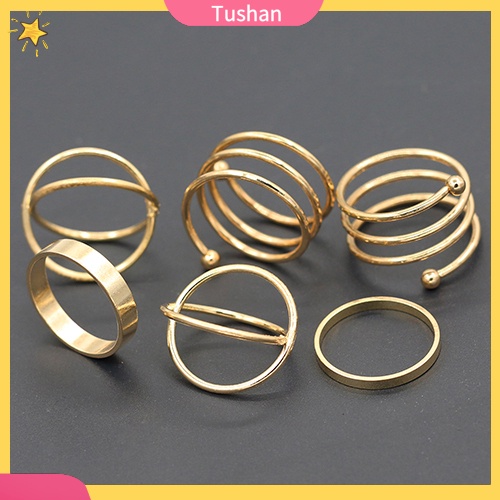 Bộ 6 nhẫn vàng kiểu dáng xinh xắn dễ thương cho nữ