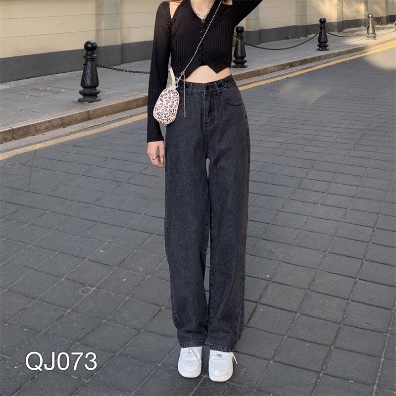 QUẦN JEAN BAGGY NỮ ỐNG RỘNG ĐEN XÁM - QJ073