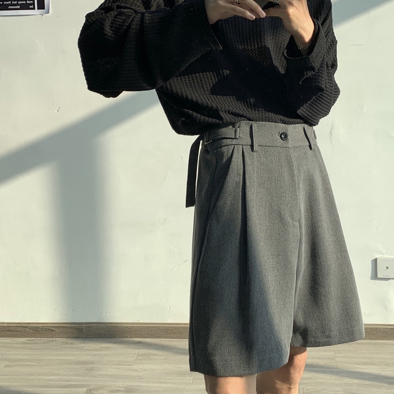 ♞AFF LIGA♞ Quần ngắn dáng rộng màu trơn thời trang mùa hè phong cách Hàn Quốc dành cho nam