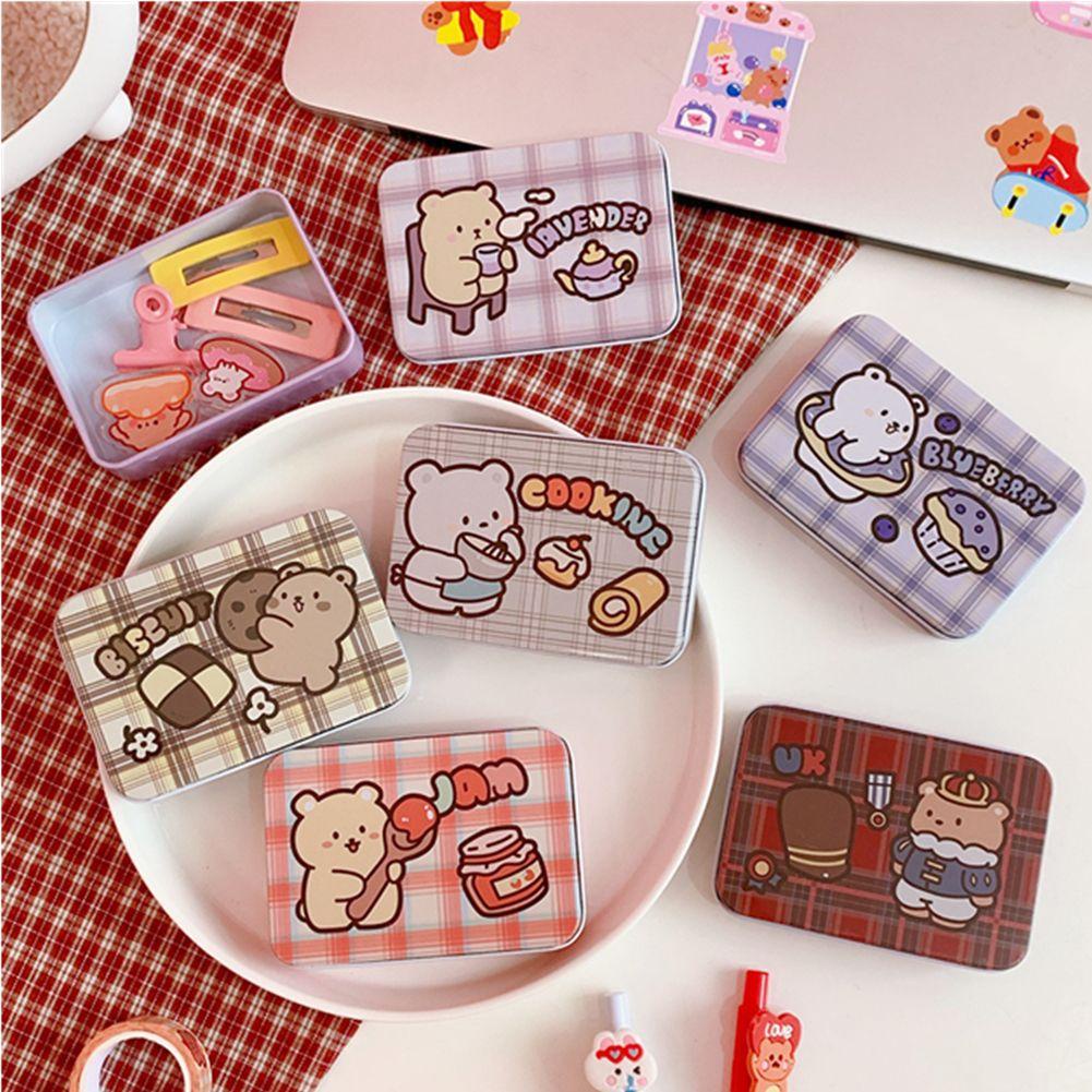 1 Hộp Thiếc Mini In Họa Tiết Gấu Hoạt Hình Dễ Thương Dùng Làm Quà Tặng