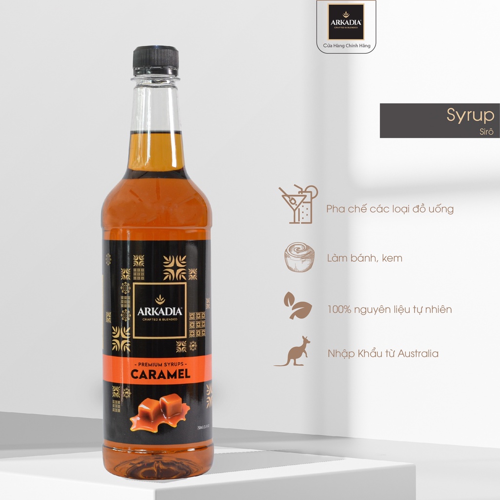 Syrup (Sirô) hương vị Caramel Arkadia 750ml - nhập khẩu từ Úc