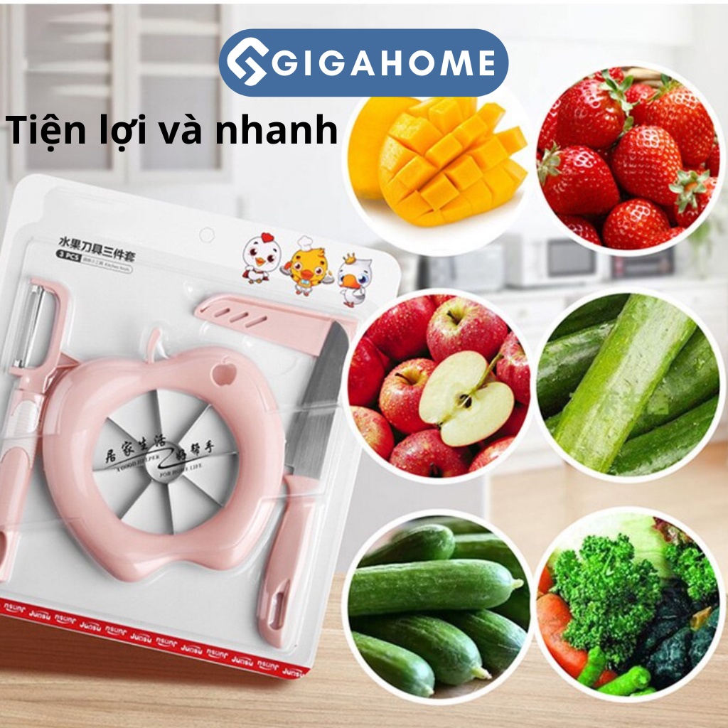 Bộ 3 Dao Nhà Bếp Cắt Gọt Trái Cây,  Bổ Táo Lê Thành 8 Miếng Tiện Lợi GIGAHOME 8762