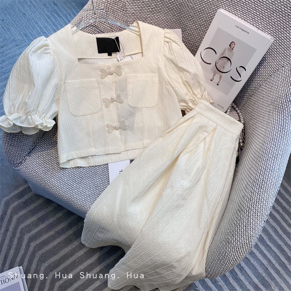 Áo tay phồng phối váy trắng thời trang cổ điển cho nữ (có bán lẻ)