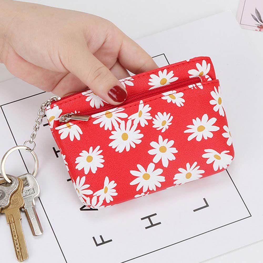 HARRIETT Ví Da PU Đa Năng Có Khóa Kéo In Họa Tiết Hoa Cúc Xinh Xắn Cho Nữ