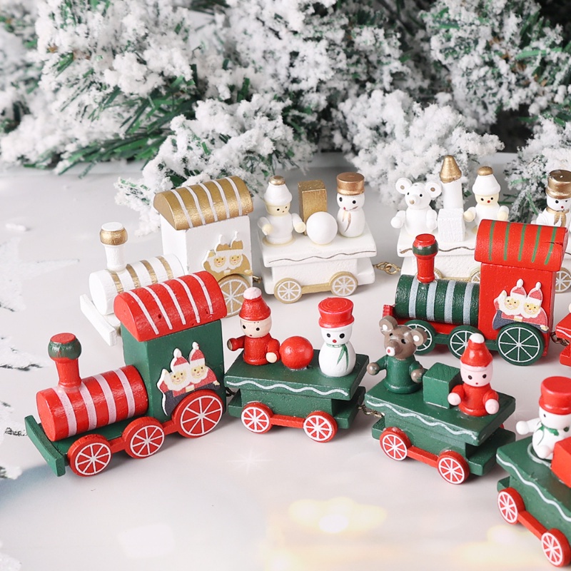Đồ Chơi Tàu Lửa Bằng Gỗ Sơn Họa Tiết Hoạt Hình Ông Già Noel Gấu Người Tuyết / Người Tuyết Trang Trí