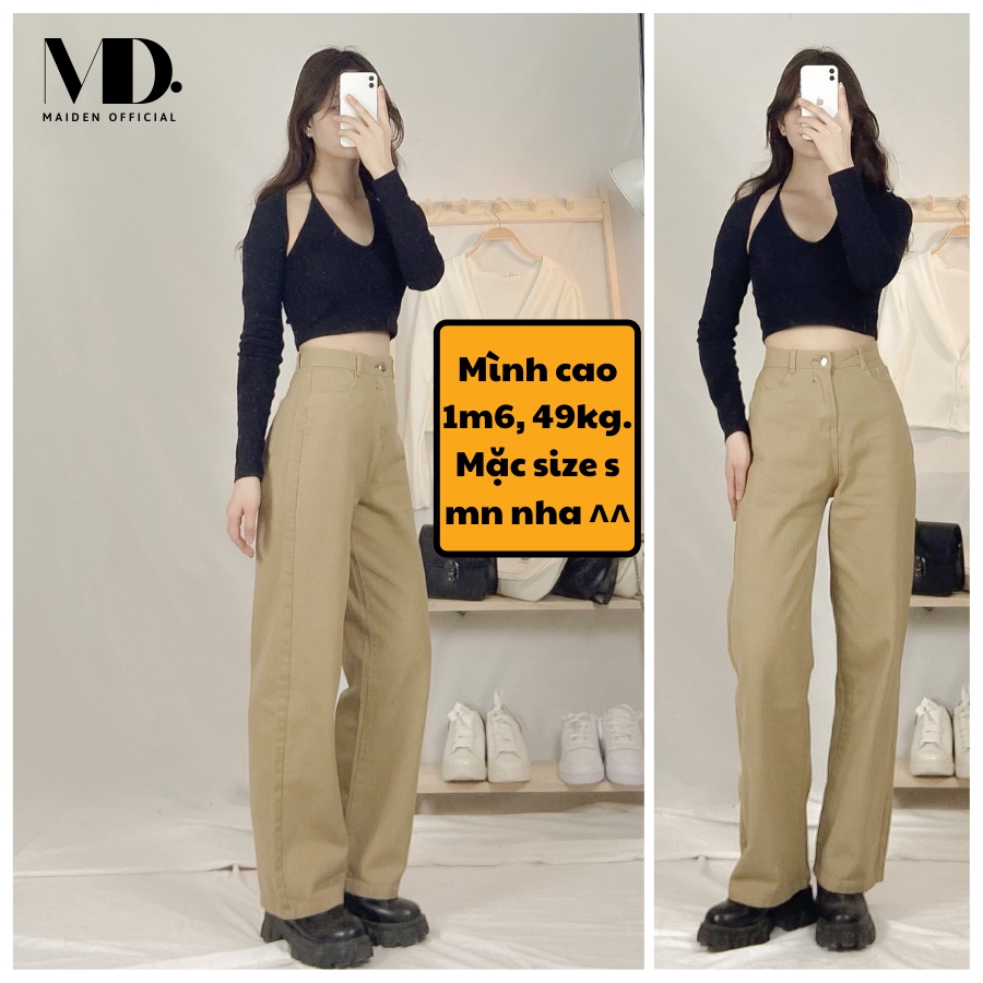 Quần jean nữ ống rộng dáng suông nữ cạp cao, quần kaki nữ ống đứng trơn màu nâu tây | BigBuy360 - bigbuy360.vn