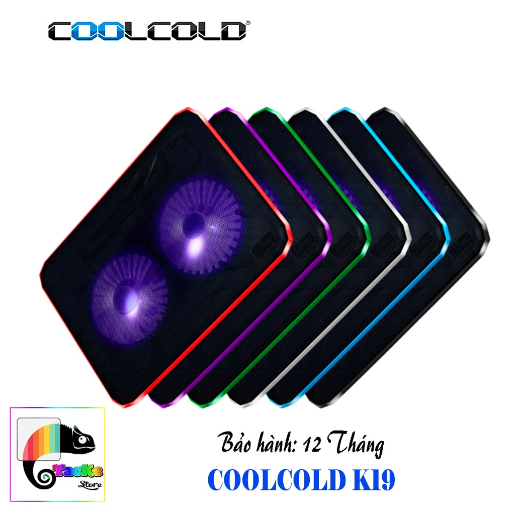 Đế tản nhiệt Laptop CoolCold K19 Led Xanh Dương 2 Fan-I Cool Cold K19 Led Blue thumbnail