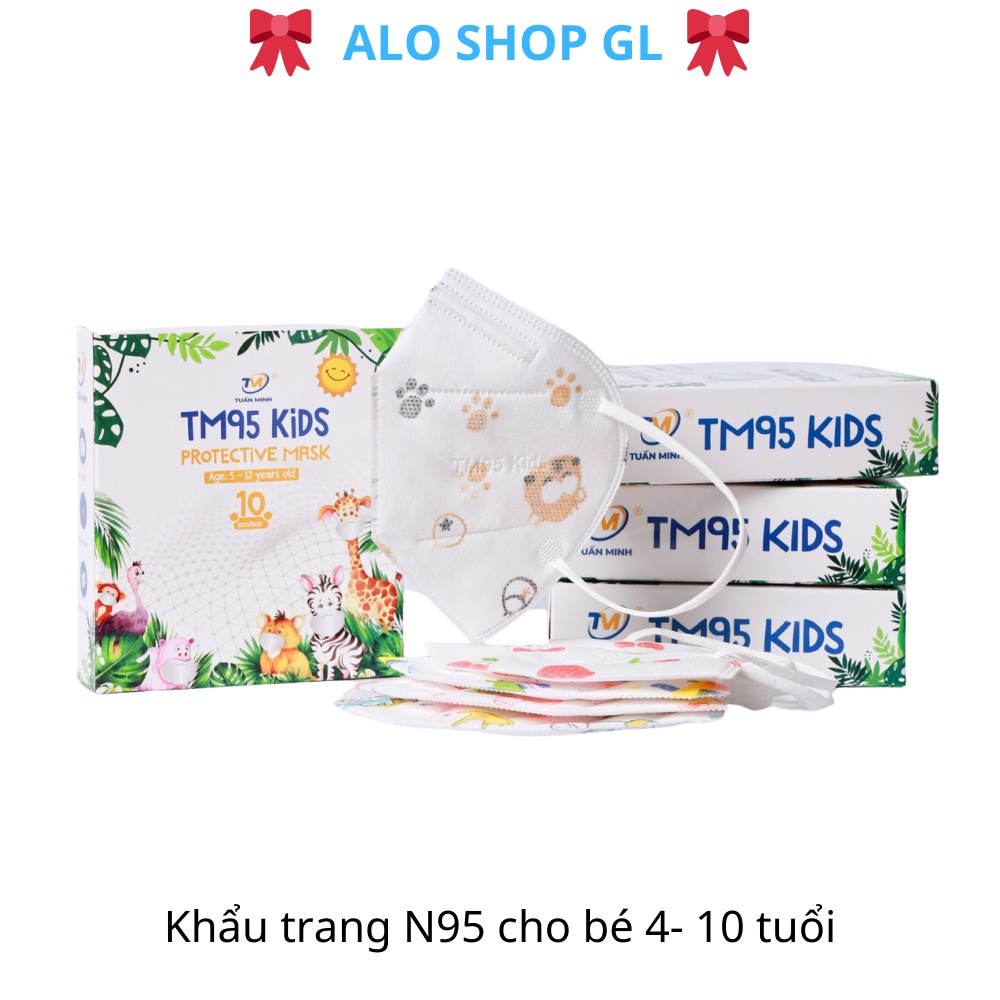 [Tuấn Minh] Khẩu Trang N95 cho bé từ 4-10 tuổi khẩu trang 5 lớp  kháng khuẩn Hộp 10 chiếc có hình cho bé trai và bé gái