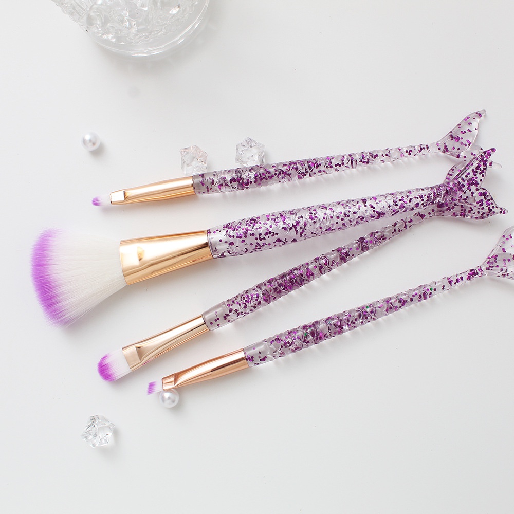Set 4 Cọ Trang Điểm Phấn Mắt Cán Đuôi Cá Pha Lê Phong Cách Mới