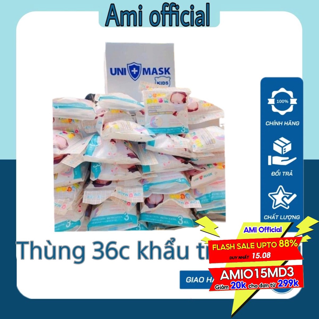 Thùng 36 chiếc khẩu trang gấu Uni cho bé 0-3 tuổi