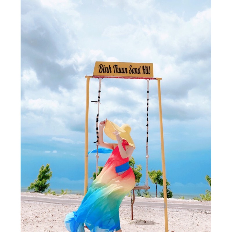 [🌈HÀNG SẴN] Váy maxi voan suông cổ yếm phối màu cầu vòng xanh vàng đỏ siêu hot độc quyền tại shop | BigBuy360 - bigbuy360.vn