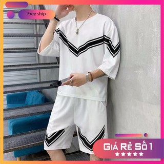 [FREESHIP EXTRA] Bộ Quần Áo Thể Thao Nam Thun Đẹp Cộc Tay Mùa Hè In V