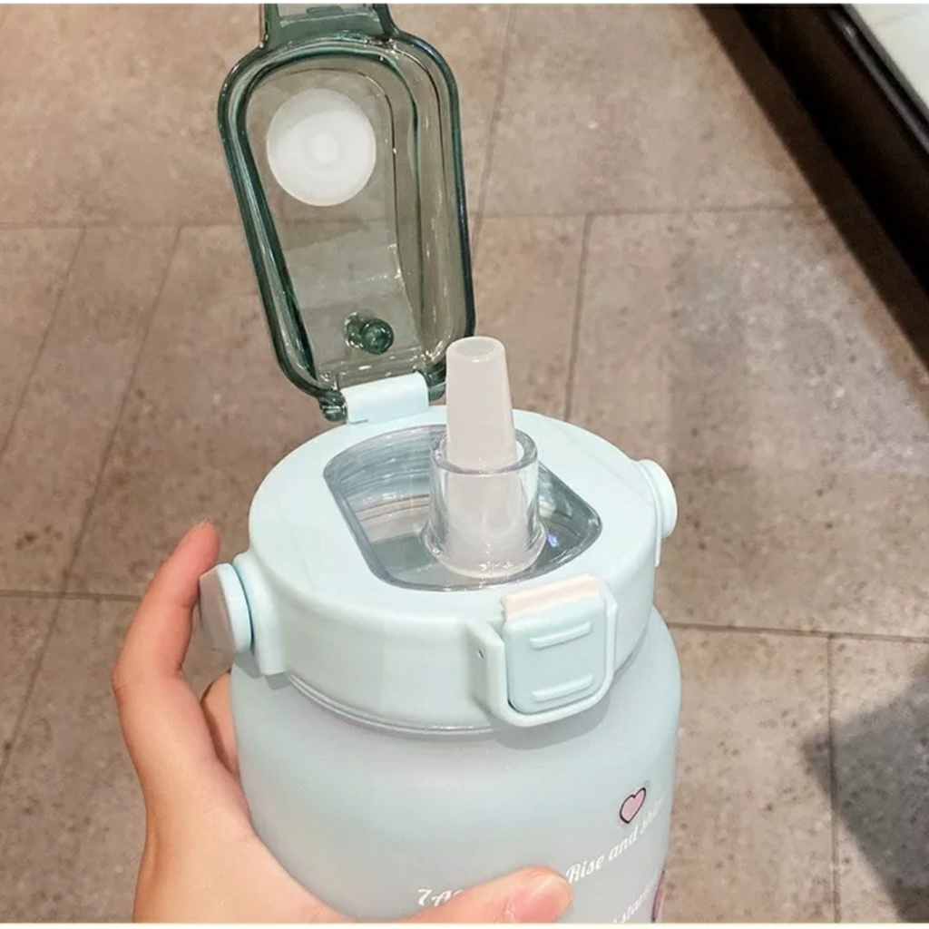 [FREESHIP] Bình Nước 2 Lít Có Hẹn Giờ Uống Nước Siêu Dể Thương Cho Bé Đi Học Có Tặng Sticker Chất Liệu An Toàn