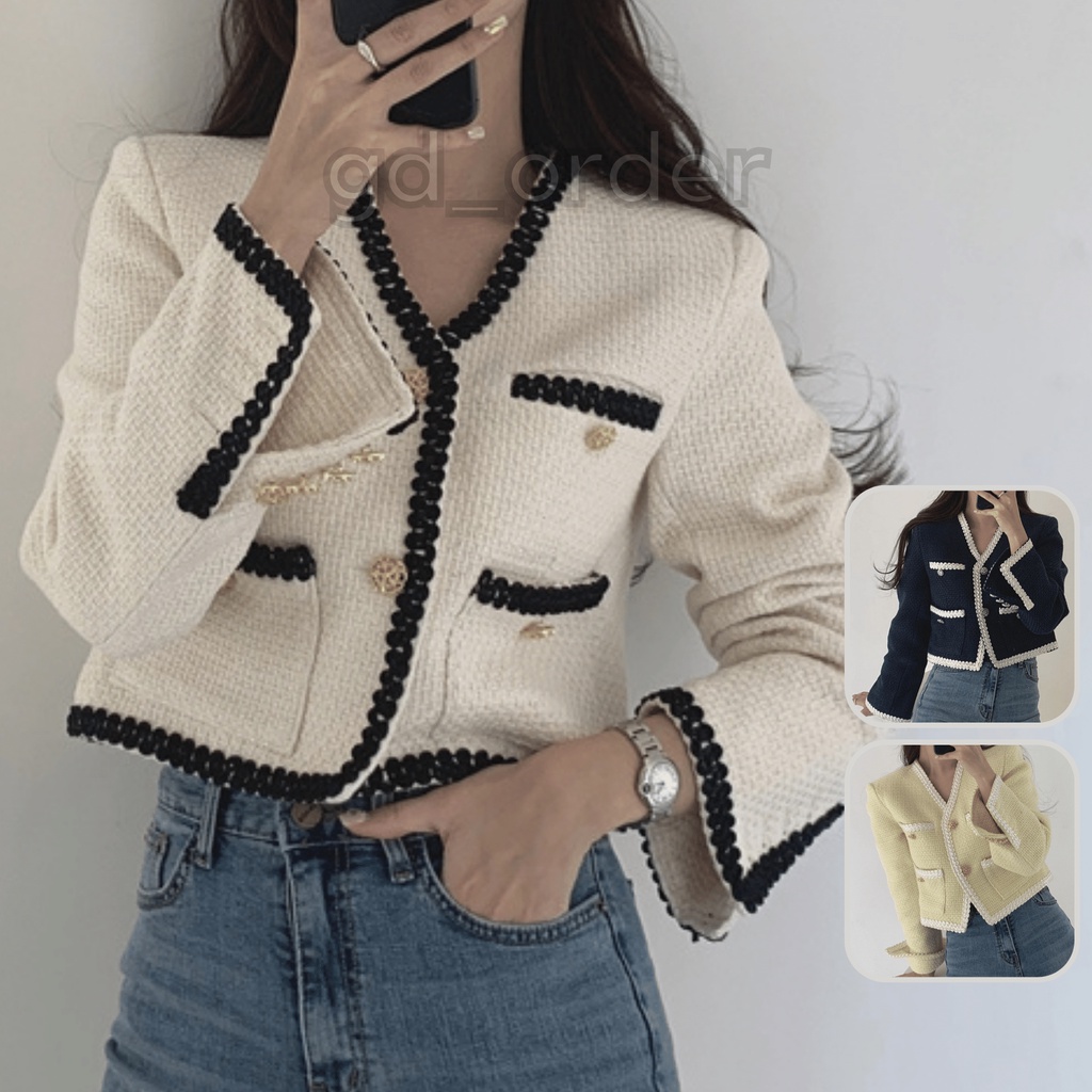 K50|Áo khoác hàn quốc dạ tweed dáng ngắn cá tính cho nữ dài tay công sở thanh lịch gd_order